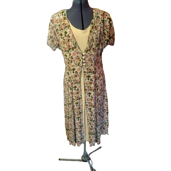Marnie West Dresses & Skirts - Marnie West vintage tan floral open front maxi dress, Size 9/10